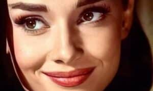 Foto in primo piano del trucco Cat eye di Audrey Hepburn
