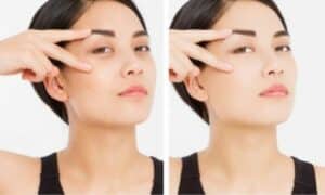 La stessa donna in due foto differenti, in quella di sinistra è struccata e ha evident occhiaie, in quella di destra è truccata con il giusto correttore e le occhiaie sono scomparse