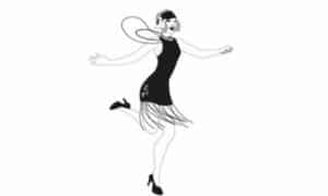 Disegno di una donna vestita con abito nero con le frange in perfetto stile charleston che balla